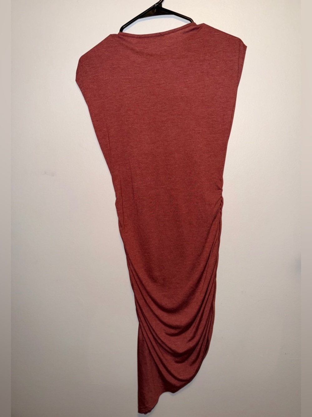 Sleeveless Ruched Asymmetric Midi Dress - Rust - Picture 2 of 3